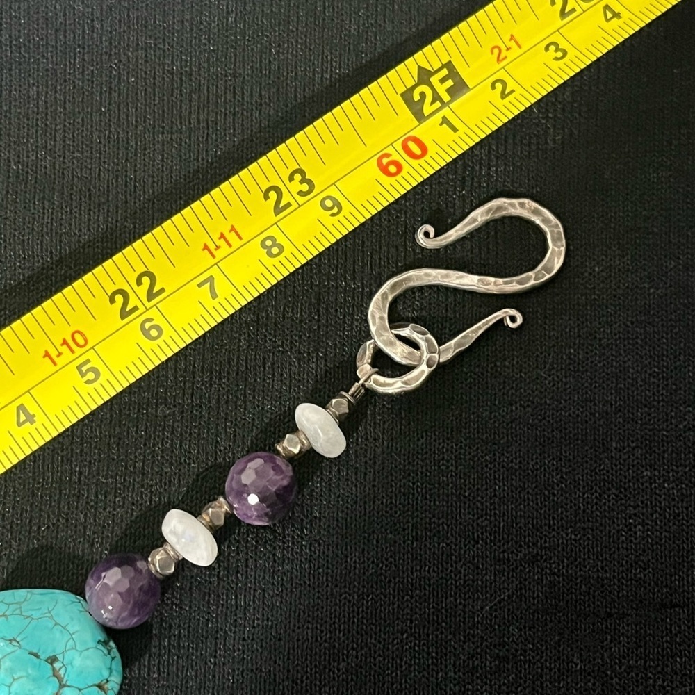 Large Chunky Genuine Turquoise Nugget, Amethyst, Moon Stone, 925 Necklace 24 in - Picture 6 of 8